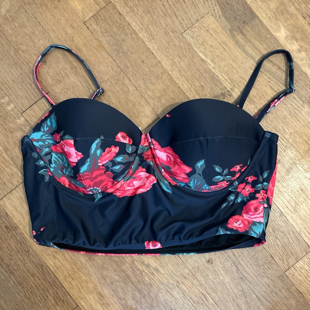 Floral Black and Red Swim Top